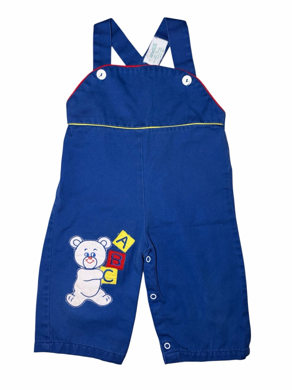 Vintage 80s Tiny Tots Original Baby Boy Blue Overalls Teddy Primary Colors 12m